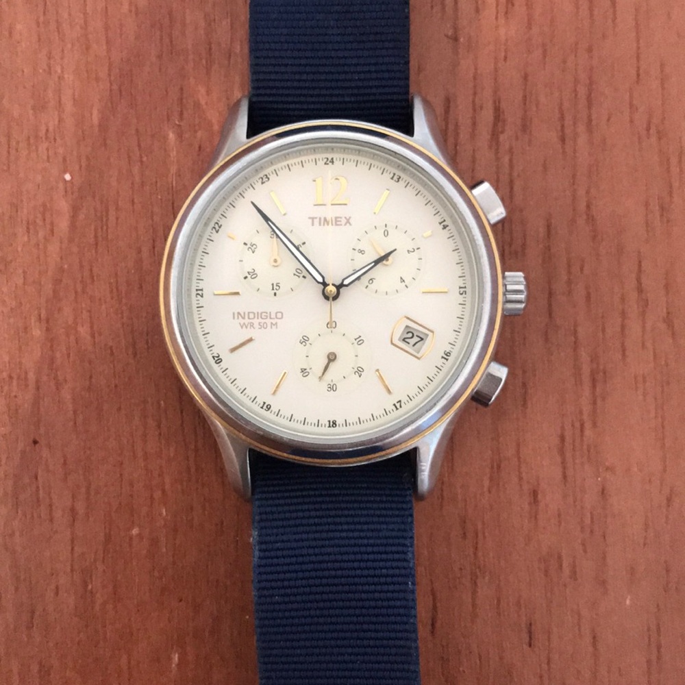 Timex Watch silver w/ navy wrist extension